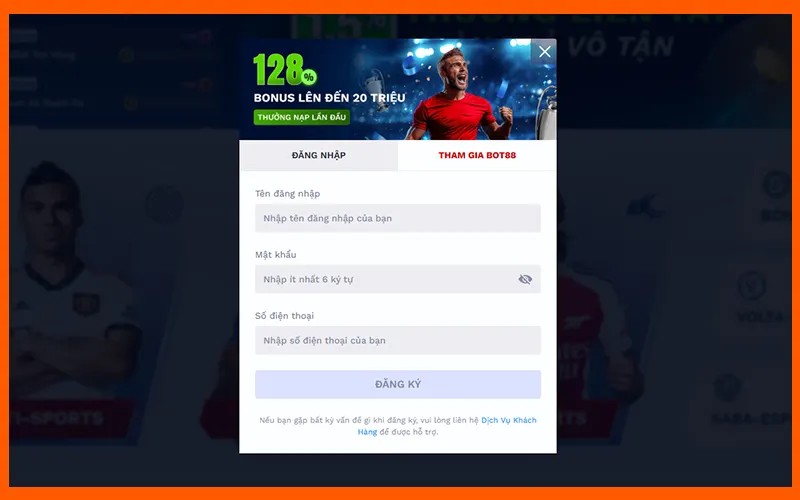 Giao diện đăng ký BOT88 trực quan trên mọi thiết bịAlt: Form đăng ký BOT88 đơn giản cho người mới