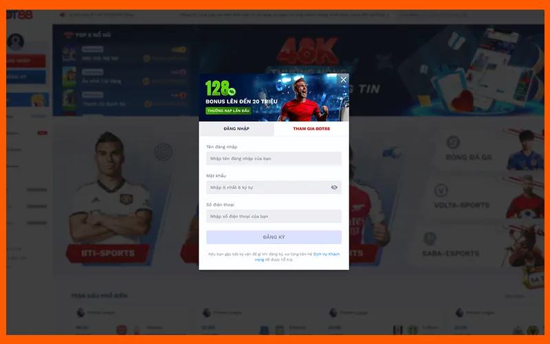 Giao diện mẫu khi điền thông tin theo hướng dẫn đăng ký BOT88Alt: Form hướng dẫn đăng ký BOT88 cụ thể